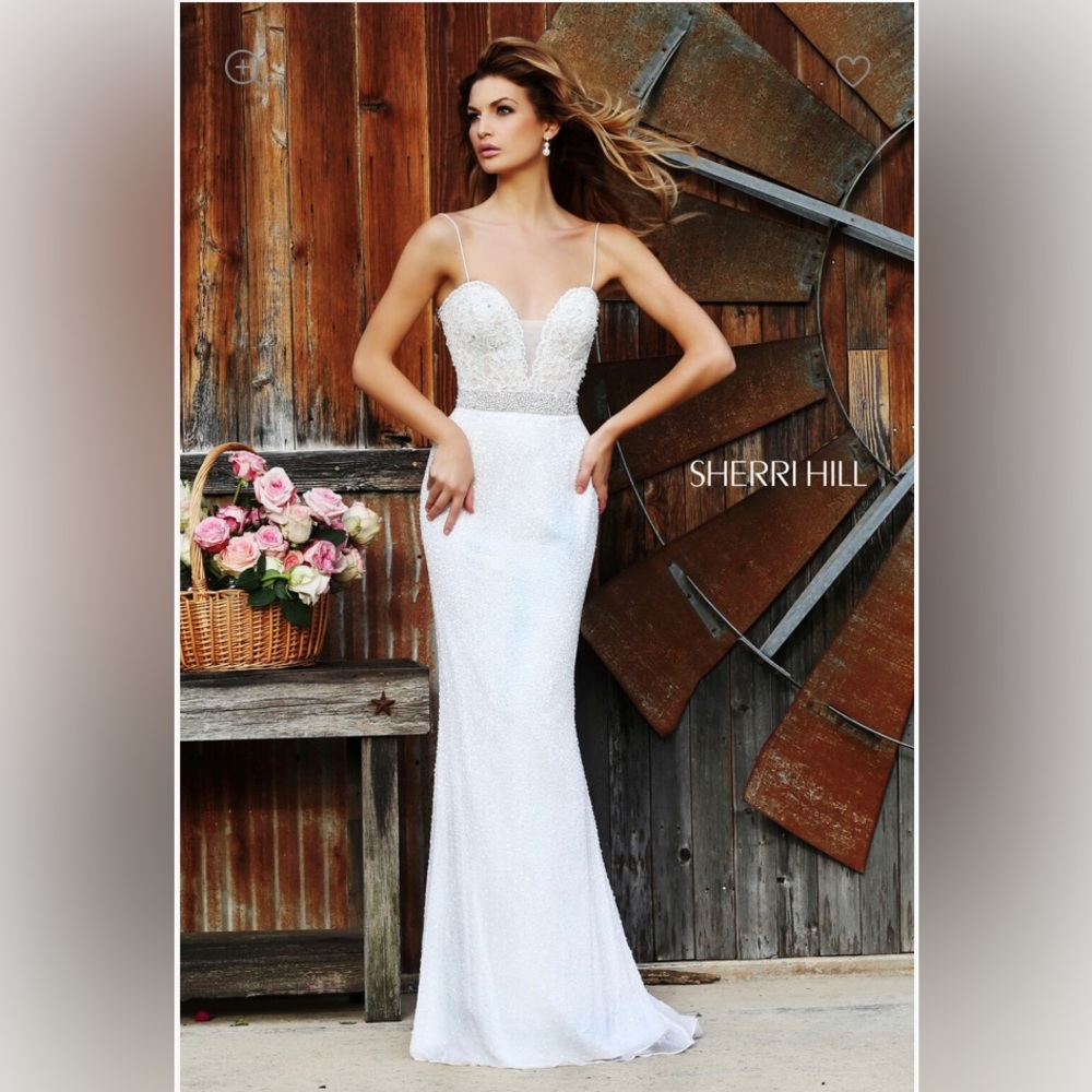 Stunningly beautiful White Beaded Sherri Hill Gown Size 4